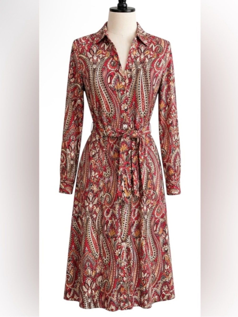Jude Connally Kitty Dress Italian Paisley Claret Button Front MIDI Dress XXL